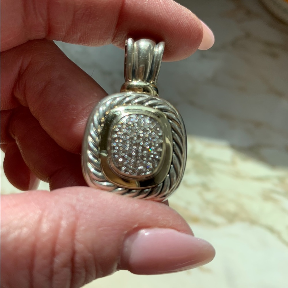 David Yurman Two-Tone Pave Diamond Pendant in Silver and Gold - Picture 3 of 15